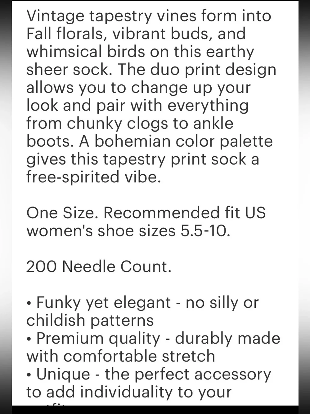 Tapestry Vines Sheer Crew Sick by Sock Candy. Price firm.
